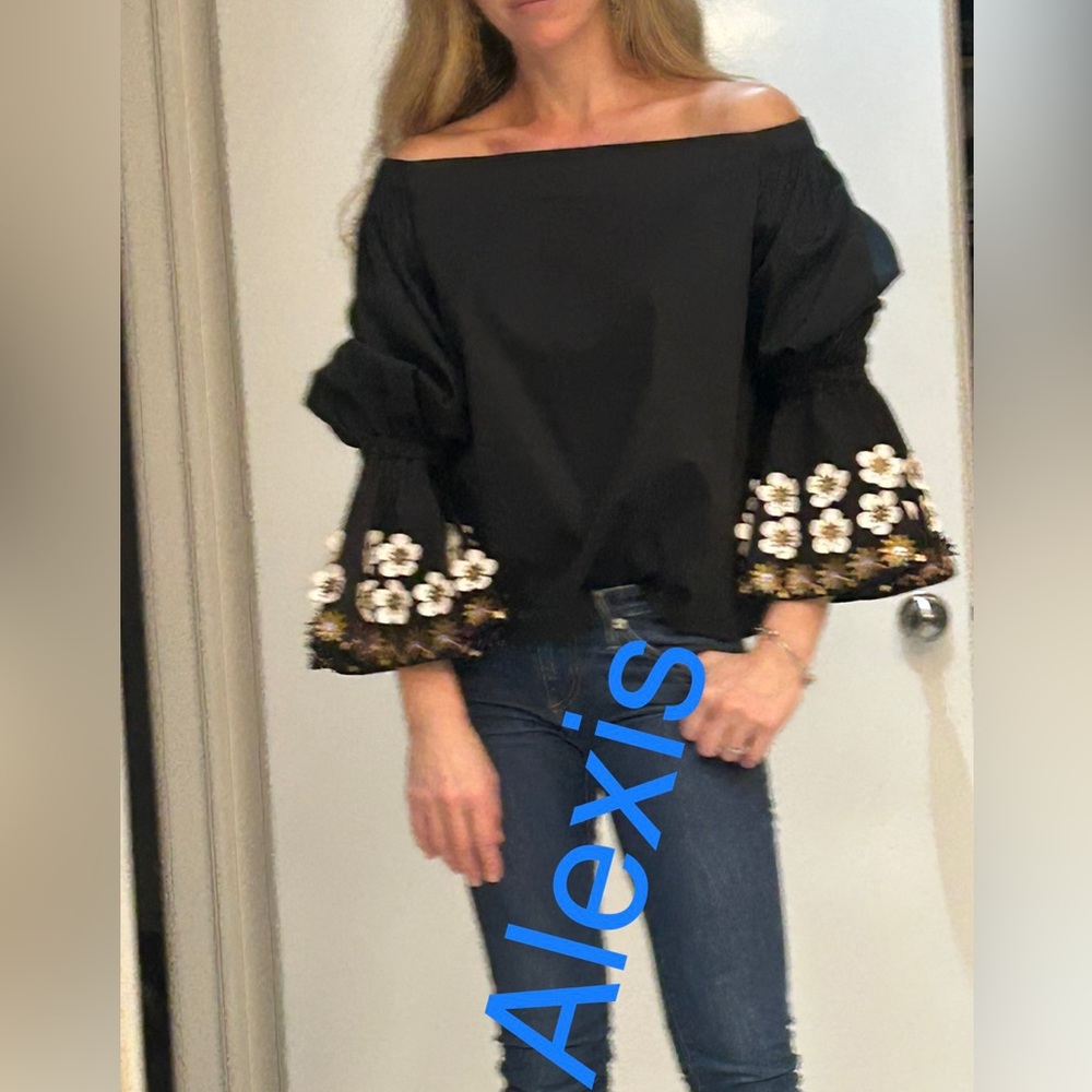 ALEXIS black bell sleeve blouse NWOT